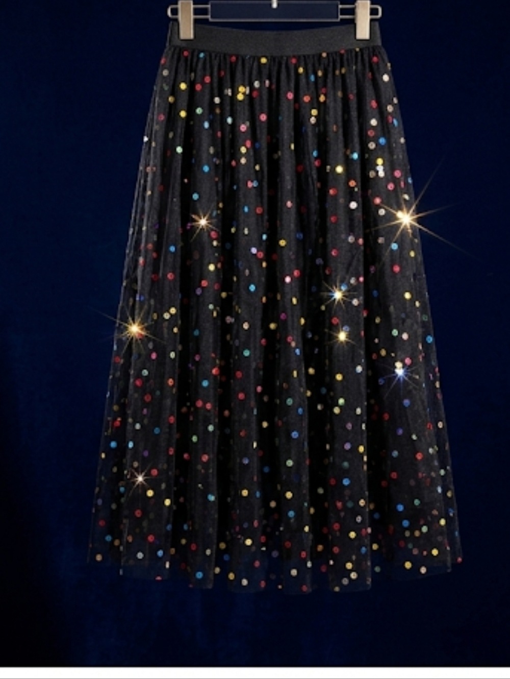 Fun & Whimsical Multi-Colored Rainbow Polka Dot Tulle Midi Skirt - Party Ready